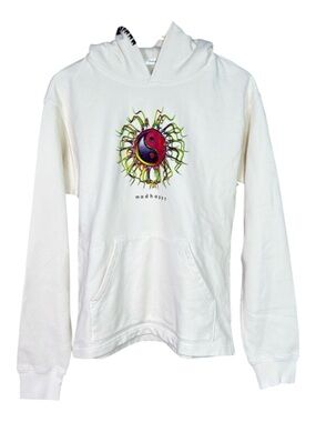 Madhappy Cream Graphic Hoodie Small Yin Yang Sun Embroidered Hood Trim USA